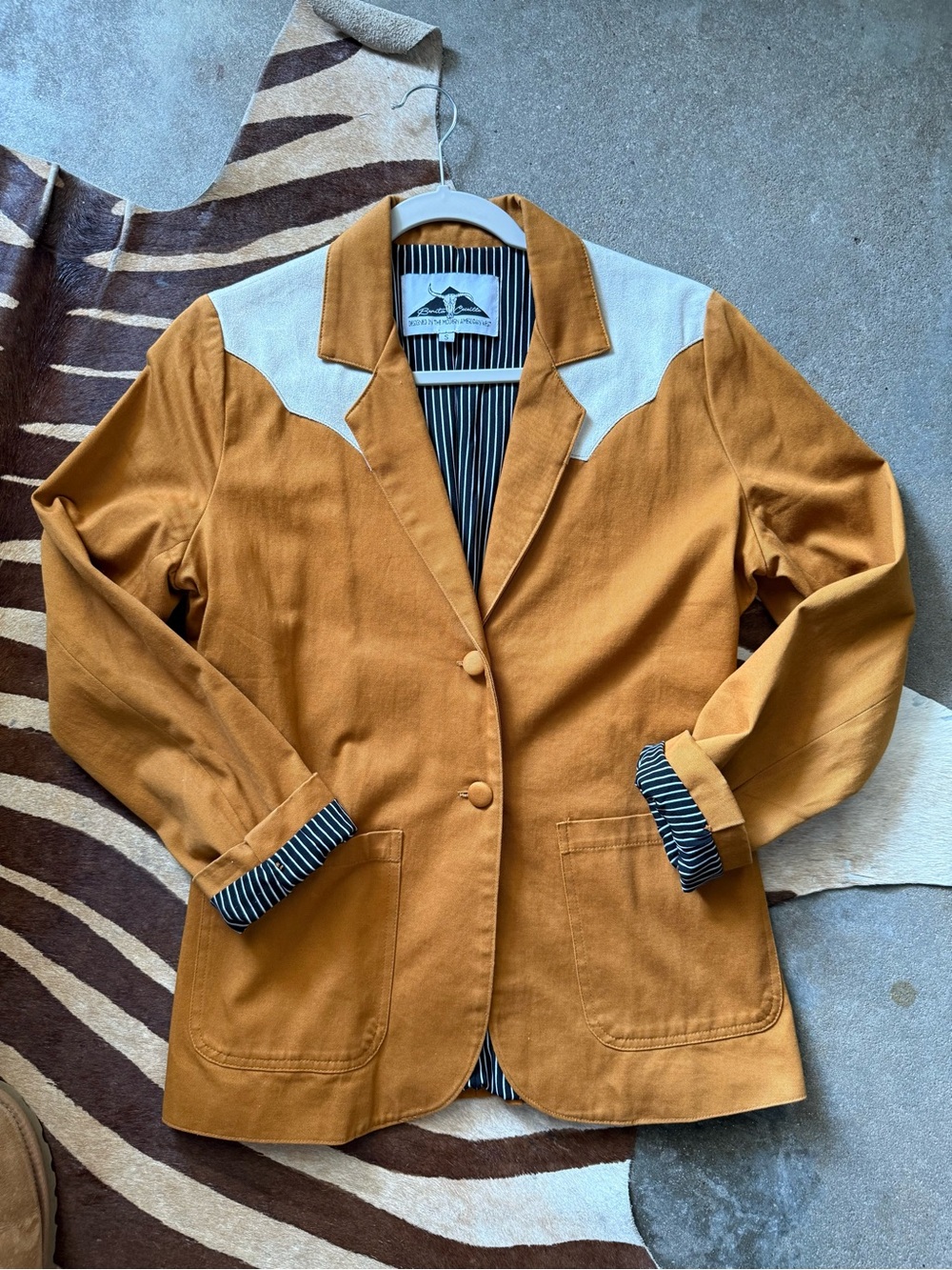 Women's Mustard Yellow Western-Style Blazer with Contrast Yoke
